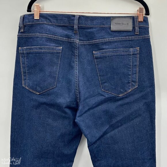 Perry Ellis Slim Fit Stretch Dark Blue Jeans Size 34/30 - Picture 3 of 5